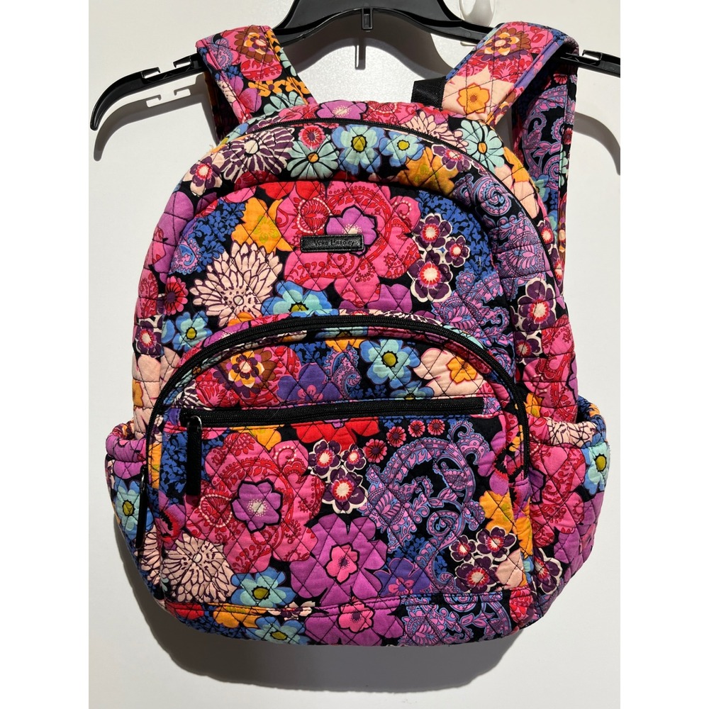 Vera Bradley Quilted Cotton Backpack Floral Paisley Multi-Color Pink Purple Blue